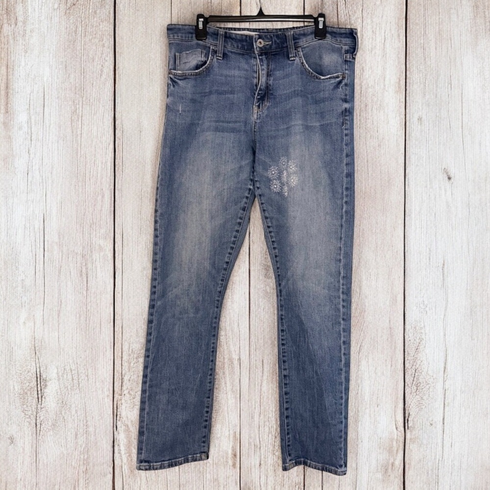 Anthropologie Pilcro & The Letterpress Slim Boyfriend Blue Denim Jeans 31 Tall - Picture 3 of 10
